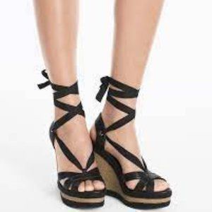 White House Black Market Lace-Up Canvas Wedges